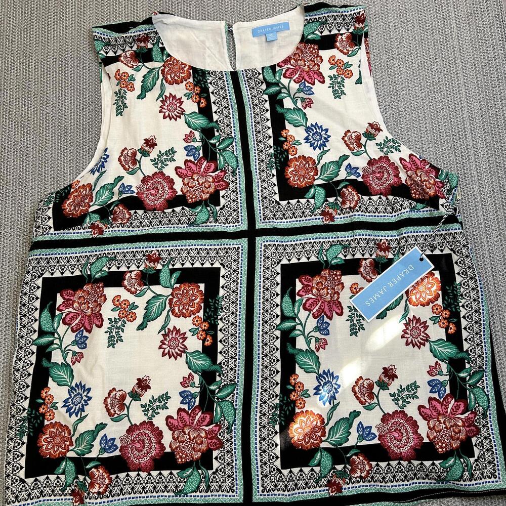 Draper James Sleeveless Placement Print Top XL White Multi